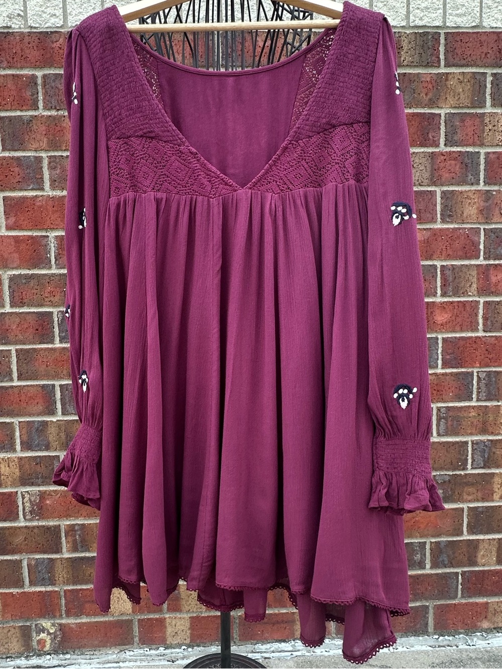 Free People Plum Dress FloralEmbroidered BOHO Artsy Cottagecore Babydoll Lined - Picture 7 of 17